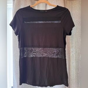 Black T-shirt with sheer horizontal stripes